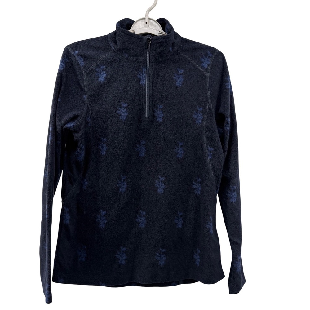 Killtec Women Black Blue Floral Fleece Quarter Zip Pullover Long‎ Sleeve Size 12